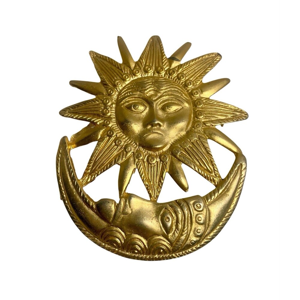 Vintage Celestial Brooch Sun Moon Brooch Pin Goldtone 3x2.5 inch Jewelry